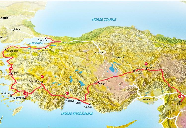 Mapa trasy przez Turcję