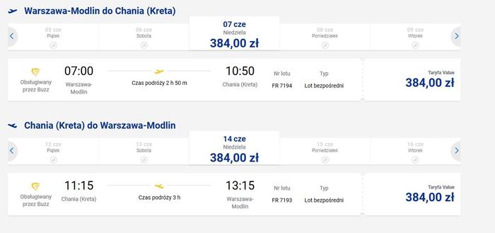 Loty na Kretę z podwarszawskiego Modlina, Ryanair